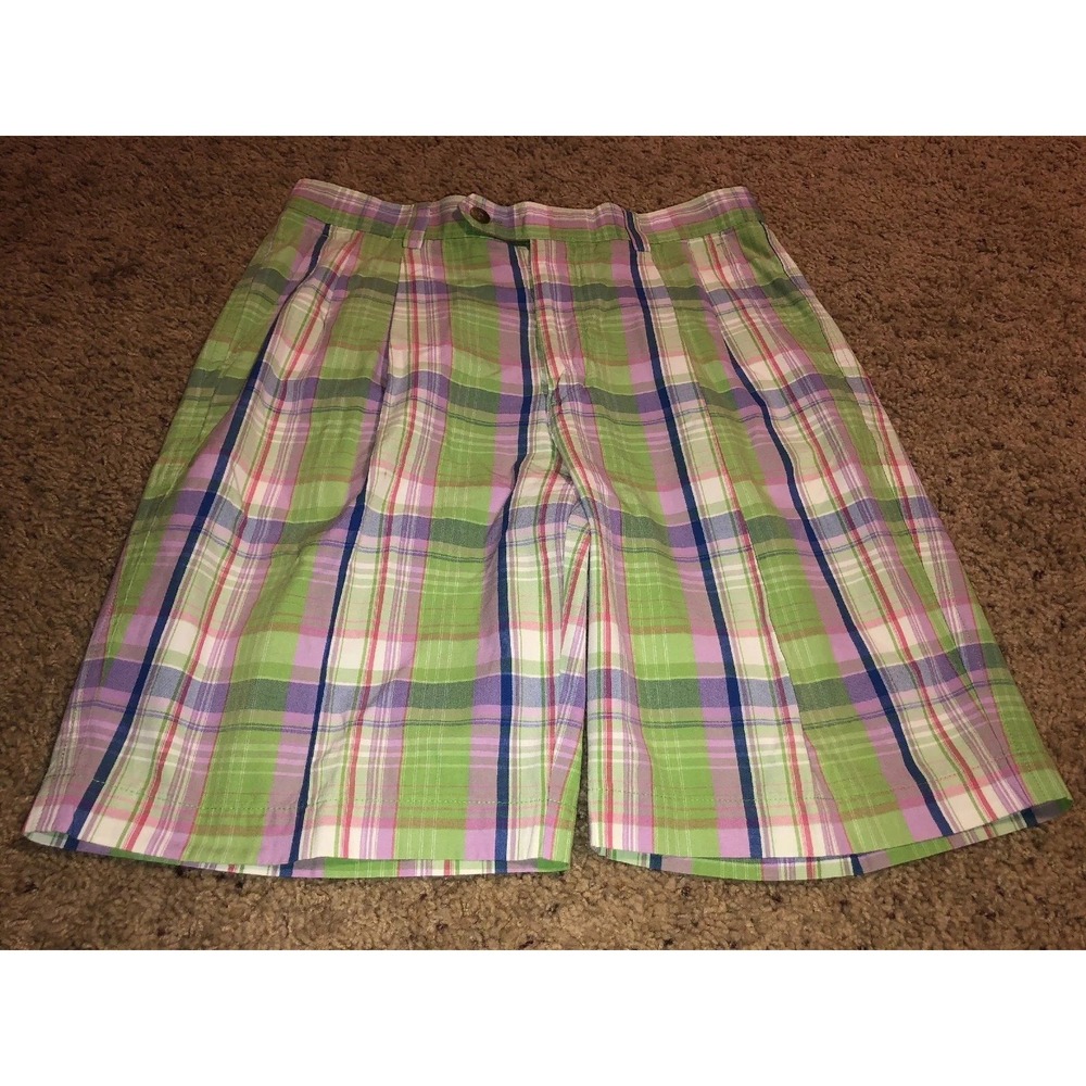 Cutter‎ & Buck Men Pink Green Plaid Golf Shorts 33 Pleated